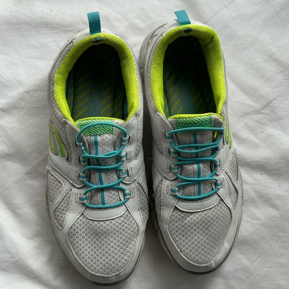 Skechers Athletic Woman’s Shoes size 8 White Blue Yellow neon colors